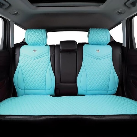 Car Seat Covers Full Set - Universal Fit,‎ Quilted, Crown Logo, Light Blue - Picture 3 of 3